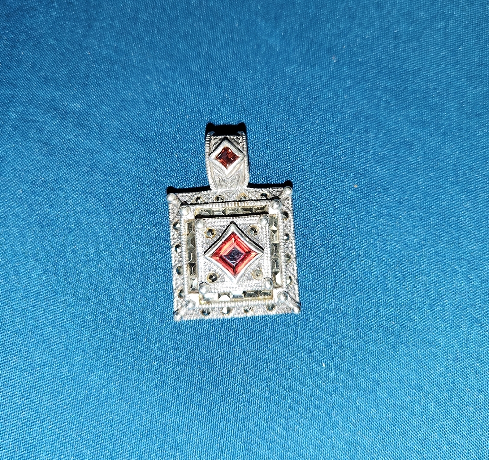 Sterling Silver Square Pendant with Red Garnet Gemstone